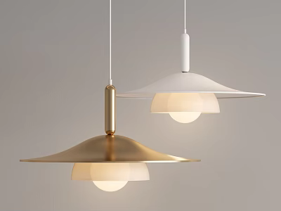 Modern Minimalist Gold And White Pendant Lights With Umbrella Shaped Shades And Sleek Design 3d model