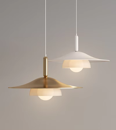 Modern Minimalist Gold And White Pendant Lights With Umbrella Shaped Shades And Sleek Design 3d model
