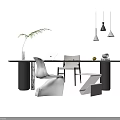 Modern Desk Interior With Laptop Green Plant White Chairs And Pendant Lights