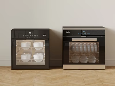 Haier Kitchen Appliances With Dishes And Glasses Storage In Black Modern Design 3d model