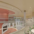 Modern Kindergarten Interior With Pink Decor Stairs Chairs And Bookshelves