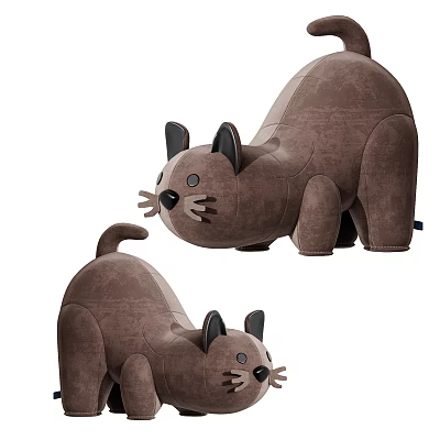 Two Brown Cat Shaped Plush Stuffed Toys Soft Fluffy Animal Dolls For Gifts 3d model