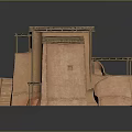Traditional Clay Building Model With Multiple Roofs Stairs Windows And Wooden Door