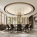 Modern Private Dining Room With Round Table Chairs Chandelier And Marble Floor Design