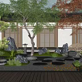 Traditional Japanese Courtyard Garden With Maple Trees Stone Lantern Stepping Stones Wooden Deck Rock Formations