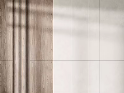 Modern Background Wall With Wooden Vertical Stripes White Panels And Light Shadows 3d model