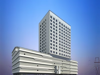 Modern Office Building Exterior With Tall Structure Numerous Windows And Horizontal Lines 3d model