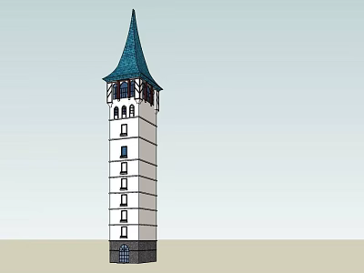 White Tall Tower With Blue Spire And Multiple Windows Architectural Design 3d model