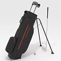 Black And Red Striped Golf Bag With Tripod Stand Golf Club Tee And Ball