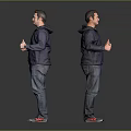 Man In Navy Blue Hoodie And Jeans Front And Back View With Thumbs Up Gesture