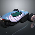Futuristic Concept Car With Sleek Design Blue Silver Body Green Transparent Roof And Unique Wheels
