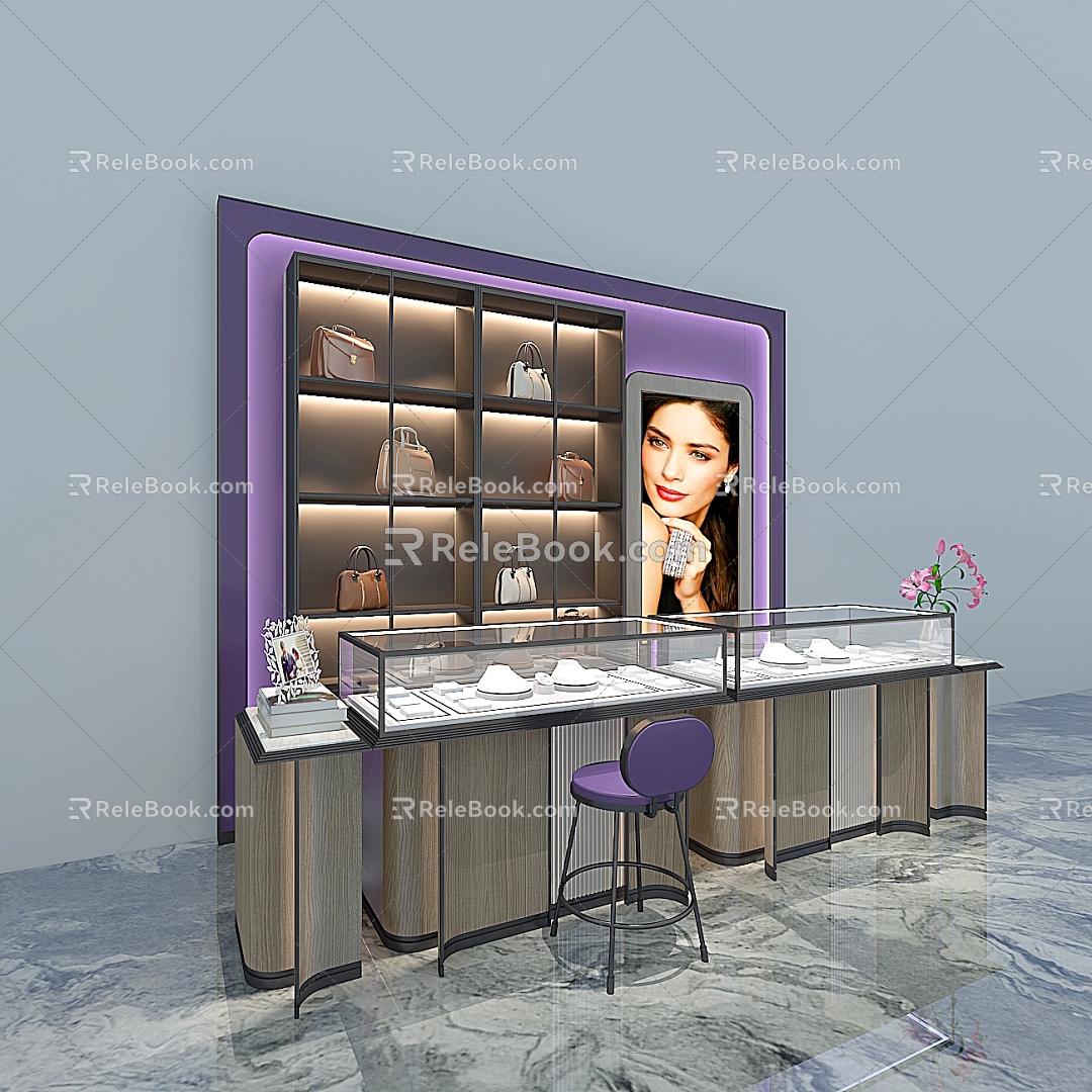 Jewelry Side Hall Jewelry Counter Jewelry Display Cabinet Jewelry Store 3d model