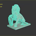Detailed White Marble Sitting Lion Statue With Shield On Square Base 3d model