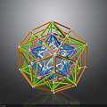 3D Colorful Geometric Polyhedron Structure With Interconnected Vibrant Lines And Reflective Surface