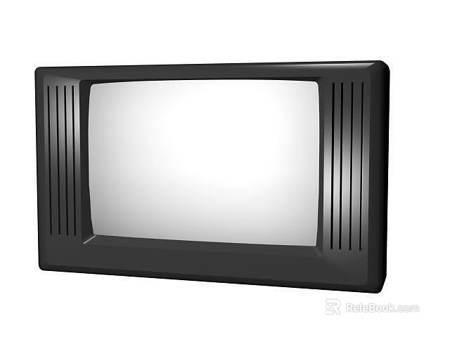 Black Framed Television With Vertical Stripes On Sides And Blank White Screen 3d model