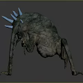 Game Movie Character Menacing Fantasy Creature With Many Legs Blue Spiked Back And Glowing Eyes