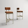 Modern Brown Upholstered Bar Stools With Sleek Metal Legs And Backrest