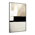 Set of Two Abstract Paintings with Geometric Lines Beige White Background and Various Colored Frames