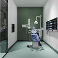Dental Clinic Room With Green And White Walls Glass Door Dental Chair And Medical Equipment