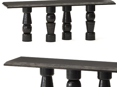 Black Solid Wood Dining Table Featuring Stacked Round Legs Design Structure 3d model