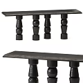 Black Solid Wood Dining Table Featuring Stacked Round Legs Design Structure 3d model