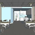 Modern Hospital Ward Interior With White Beds Blue Walls Cabinets And Medical Equipment