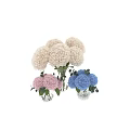 White Pink And Blue Hydrangeas In Glass Vases On Black Tabletop With Green Leaves
