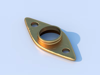 Golden Metal Bracket with Triangle Base Circular Ring and Two Holes Design 3d model