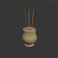 Golden Decorative Incense Burner With Three Red Incense Sticks On Dark Background