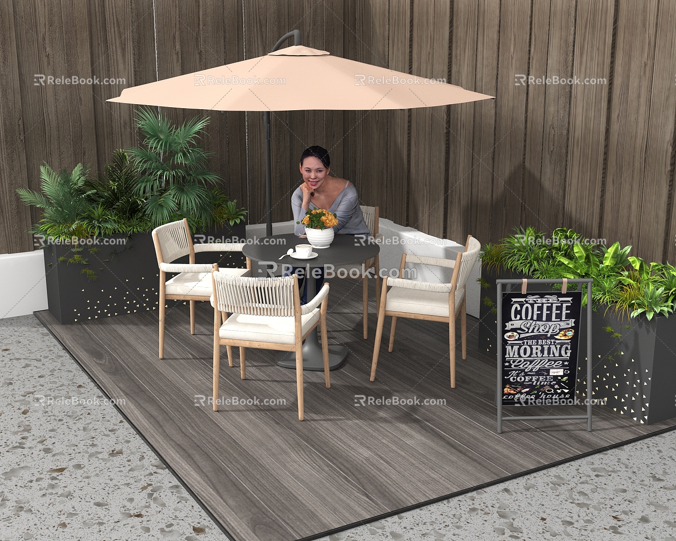 Outdoor seating and parasol 3d model