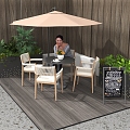 Outdoor seating and parasol 3d model