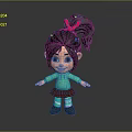 Game Movie Character With Black Hair Pink Bow Green Hoodie Brown Skirt Smiling Open Arms
