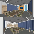 Modern Classroom Maker Classroom Desk and Chair Long Wooden Table 3d model