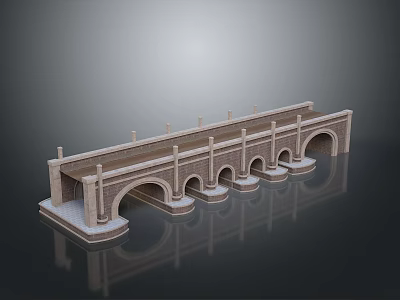 Stone Arch Bridge With Multiple Arches Railings And Platform Base 3d model