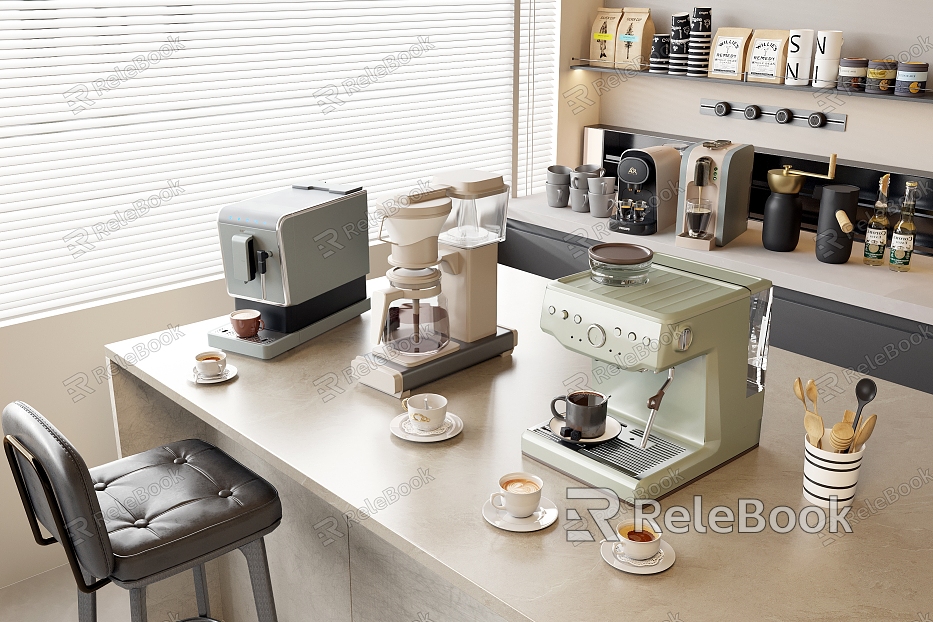 Coffee Machine Bean Grinder Water Dispenser Coffee Cup Bag Coffee Bean Bar Counter Bar Chair Storage Cabinet Household Appliances model