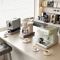 Modern Kitchen Counter With Various Coffee Machines Drip Makers And Coffee Cups