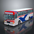 Modern City Bus With Red White Blue Exterior And Large Windows On Reflective Surface
