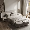 Modern Double Bed With Upholstered Headboard Nightstand And Bench In Neutral Tones