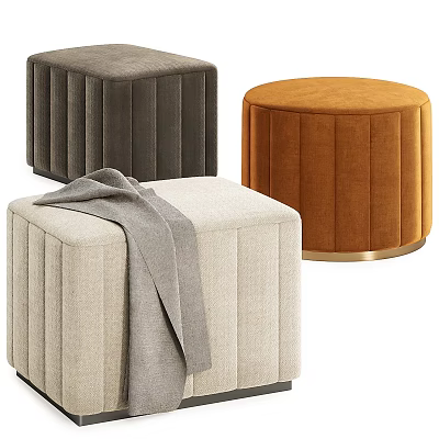 Stylish Velvet Ottoman Footstools With Vertical Stripe Design And Throw Blanket 3d model
