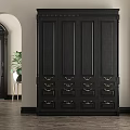 Elegant Black Wardrobe With Multiple Drawers Doors And Gold Handles