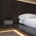 Modern Bedroom Interior With Wooden Headboard LED Lights Under Bed Window Curtains And Minimalist Design