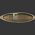 Vintage Wooden Boat With Brown Hull Interior Storage Box And Wooden Structure Details