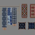 Decorative Wall Hangings With Blue White Red Brown Geometric Patterns And Hanging Rack 3d model