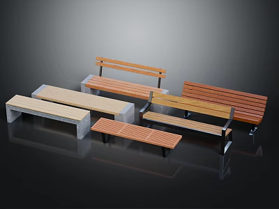 Contemporary Wooden Benches Furniture Design With Light Dark Wood Backrest And Metal Frames 3d model