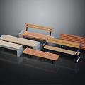 Contemporary Wooden Benches Furniture Design With Light Dark Wood Backrest And Metal Frames