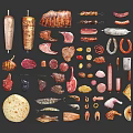 Grilled Meat and Seafood Assortment Including Kebabs Sausages Fish and Flatbread