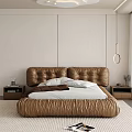 Modern Bedroom Interior With Brown Tufted Bed White Curtains And Soft Rug