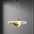 Modern Decorative Chandelier With Moon Surface Sphere And Golden Ring Structure Hanging
