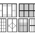 Sliding Doors With Various Designs Black Frames Glass Panels And Grid Line Patterns 3d model