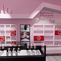 Beautiful Pink Cosmetics Store With Display Shelves And Numbered Labels